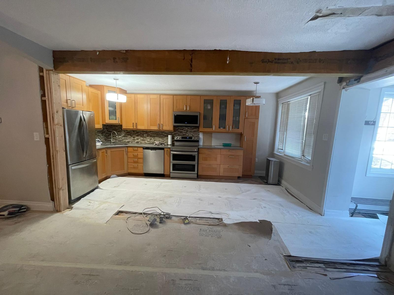 structural wall removal and beam installation for kitchen remodel and home remodeling by sv constructions and services inc